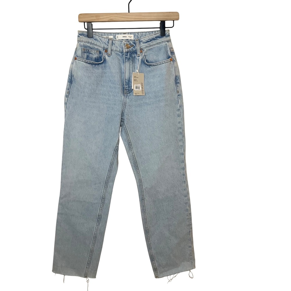 NWT MNG Mango High Rise Irene Jeans Straight Leg Light Wash Comfort SZ 2